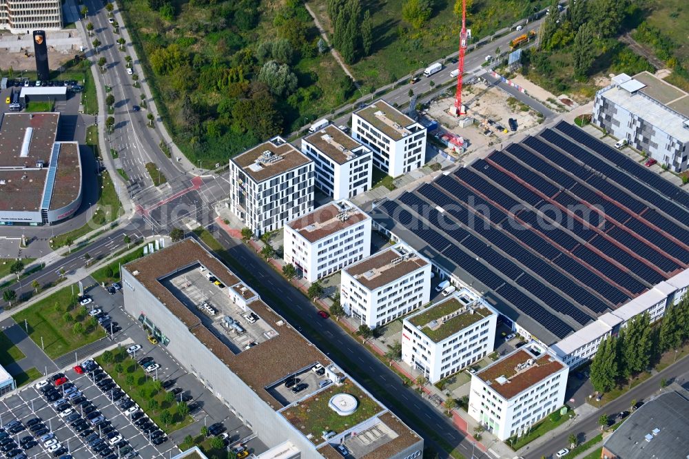 Aerial image Berlin - New construction of an office and commercial building Am Oktogon at the Rudower Chaussee in the district Adlershof in Berlin, Germany