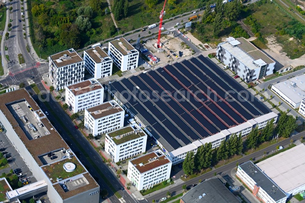 Aerial photograph Berlin - New construction of an office and commercial building Am Oktogon at the Rudower Chaussee in the district Adlershof in Berlin, Germany