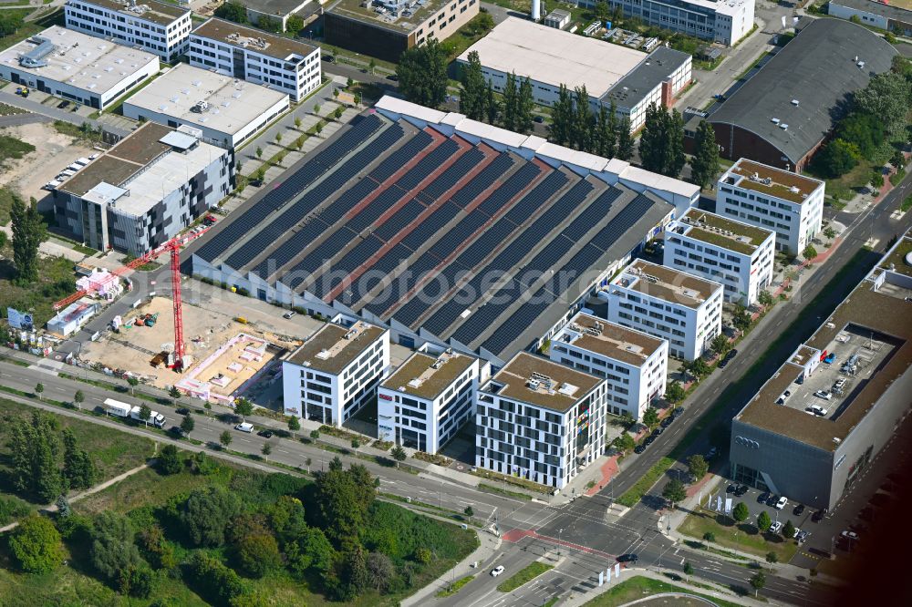 Berlin from the bird's eye view: Construction site to build a new office and commercial building Am Oktogon on Hermann-Dorner-Allee in the district Adlershof in Berlin, Germany