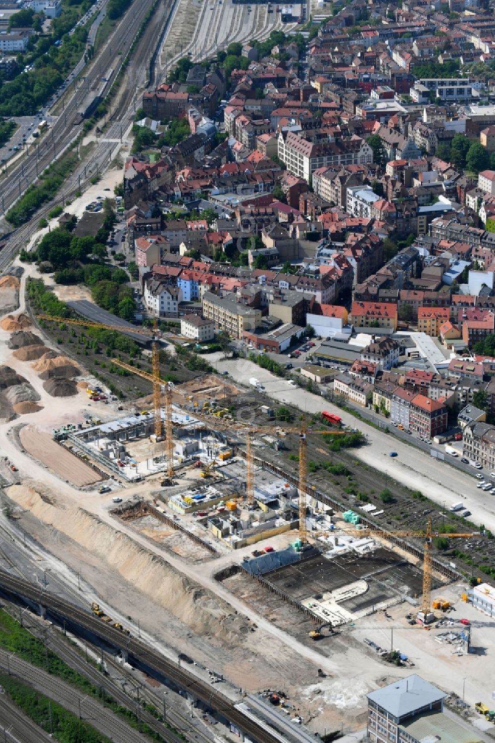 Aerial image Nürnberg - Construction site to build a new office and commercial building Orange Campus on Kohlenhofstrasse in Nuremberg in the state Bavaria, Germany