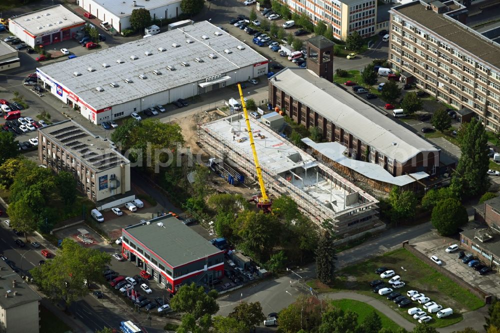 Aerial image Berlin - Construction site to build a new office and commercial building on Rathhausstrasse in the district Mariendorf in Berlin, Germany