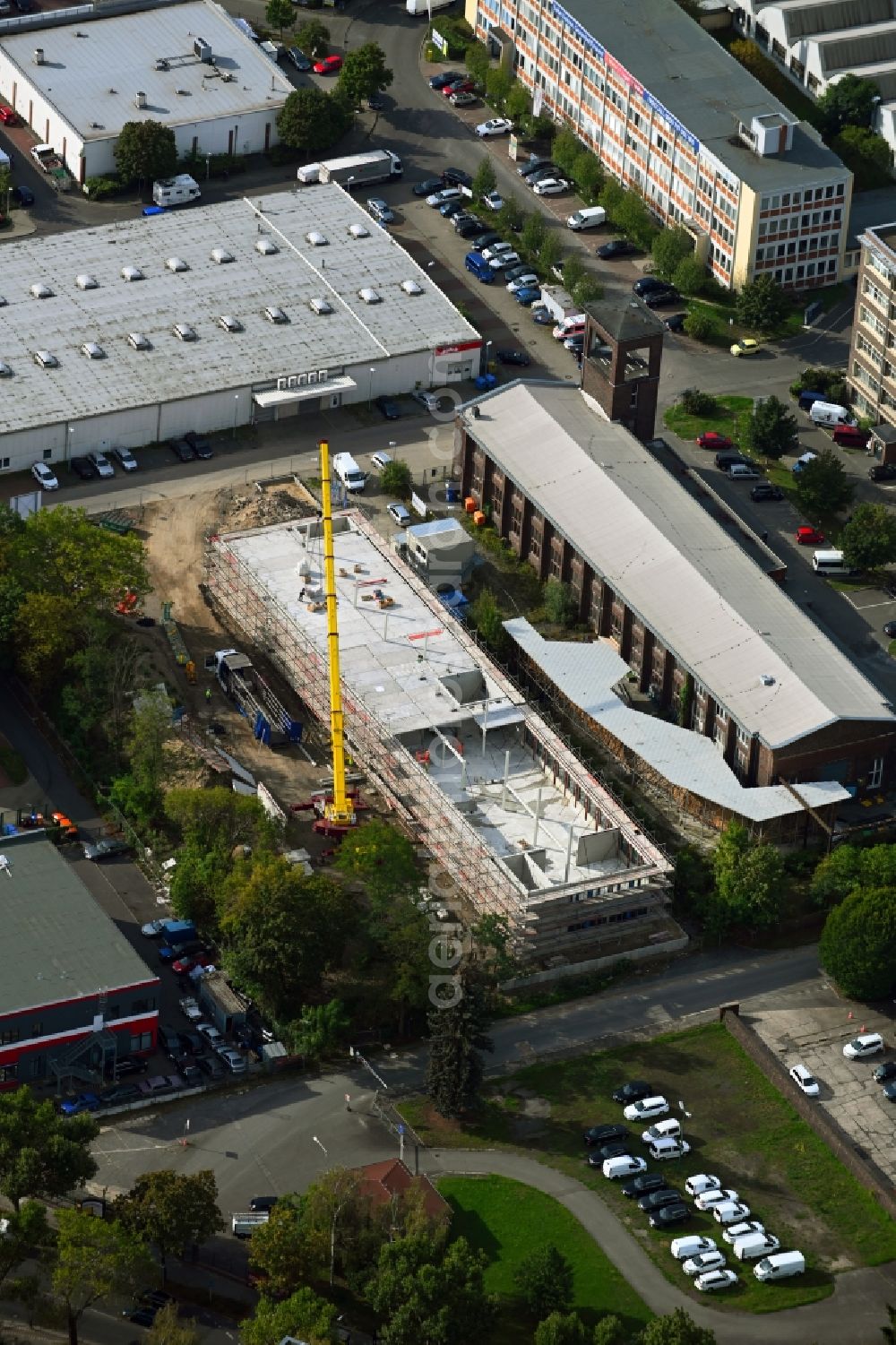 Aerial photograph Berlin - Construction site to build a new office and commercial building on Rathhausstrasse in the district Mariendorf in Berlin, Germany