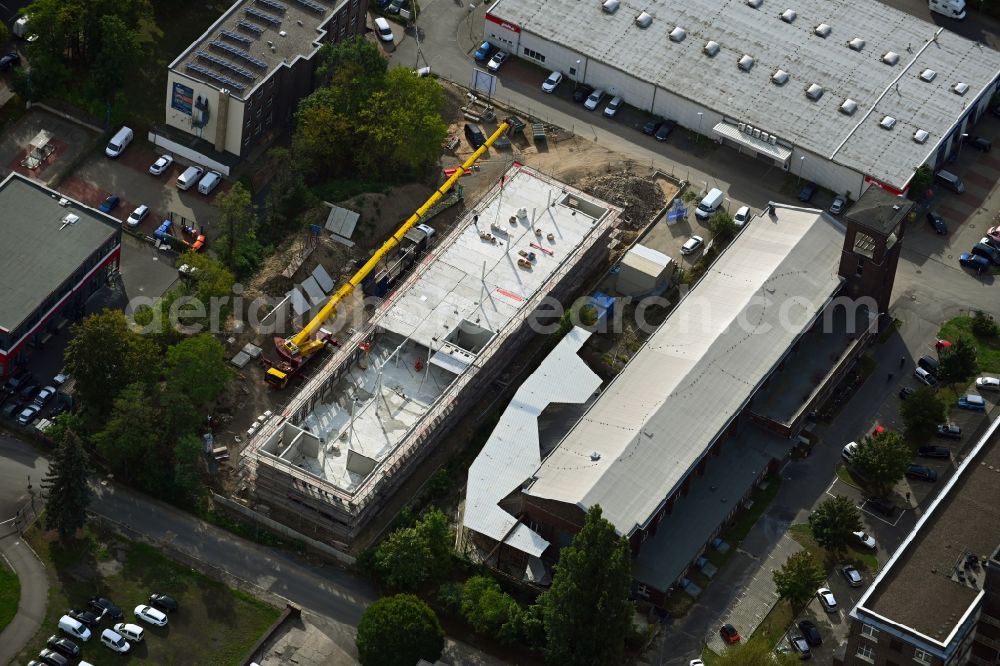 Aerial image Berlin - Construction site to build a new office and commercial building on Rathhausstrasse in the district Mariendorf in Berlin, Germany