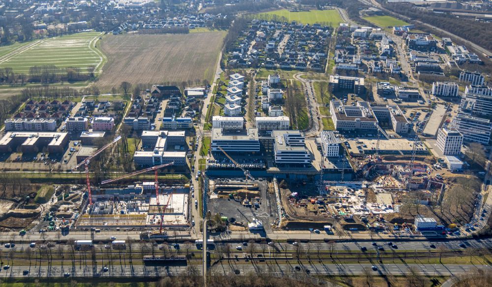 Dortmund from the bird's eye view: Construction site to build a new office and commercial building on street Freie-Vogel-Strasse in the district Schueren-Neu in Dortmund at Ruhrgebiet in the state North Rhine-Westphalia, Germany