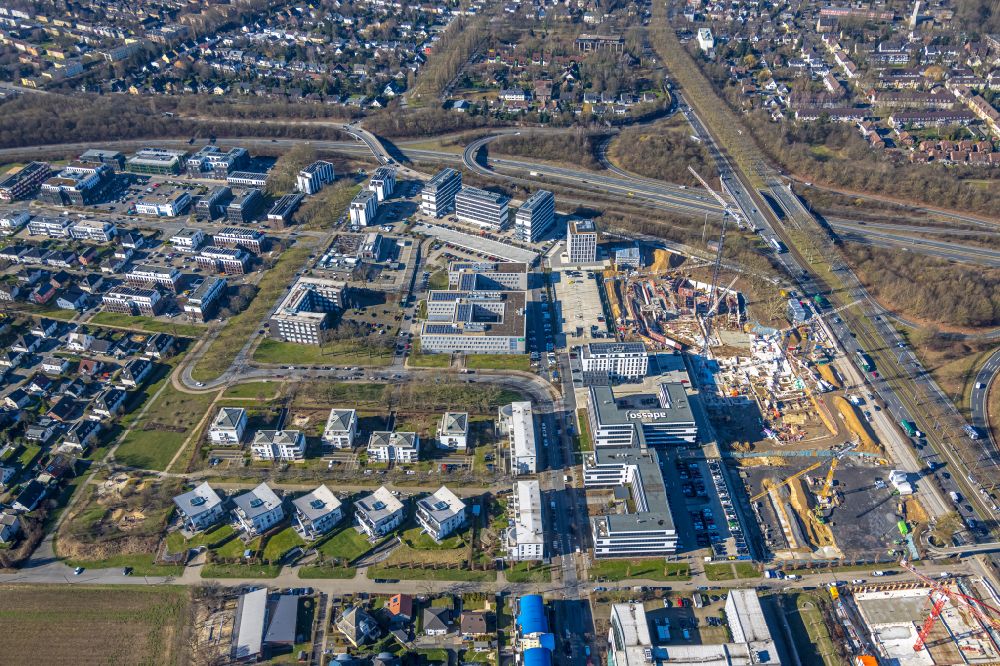 Dortmund from above - Construction site to build a new office and commercial building on street Freie-Vogel-Strasse in the district Schueren-Neu in Dortmund at Ruhrgebiet in the state North Rhine-Westphalia, Germany