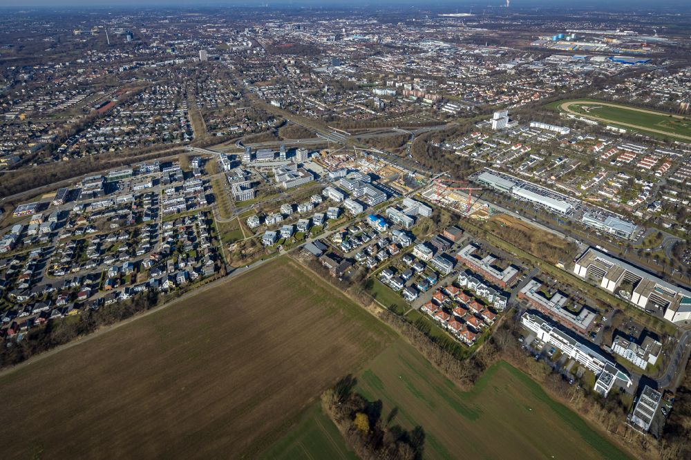 Aerial image Dortmund - Construction site to build a new office and commercial building on street Freie-Vogel-Strasse in the district Schueren-Neu in Dortmund at Ruhrgebiet in the state North Rhine-Westphalia, Germany