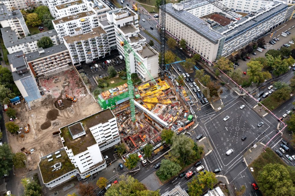 Berlin from above - Construction site to build a new office and commercial building on Kurfuerstenstrasse in the district Tiergarten in Berlin, Germany