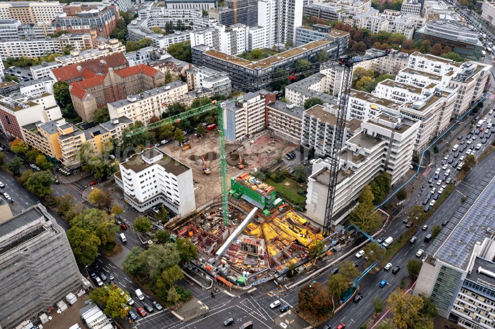 Aerial image Berlin - Construction site to build a new office and commercial building on Kurfuerstenstrasse in the district Tiergarten in Berlin, Germany