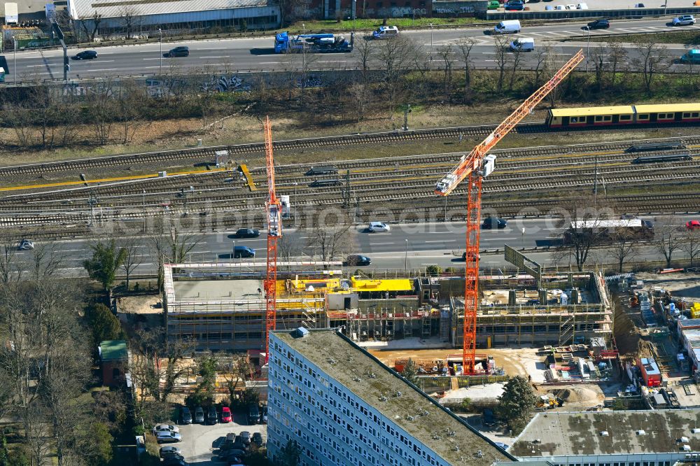 Aerial image Berlin - Construction site to build a new office and commercial building on street Epiphanienweg in the district Westend in Berlin, Germany