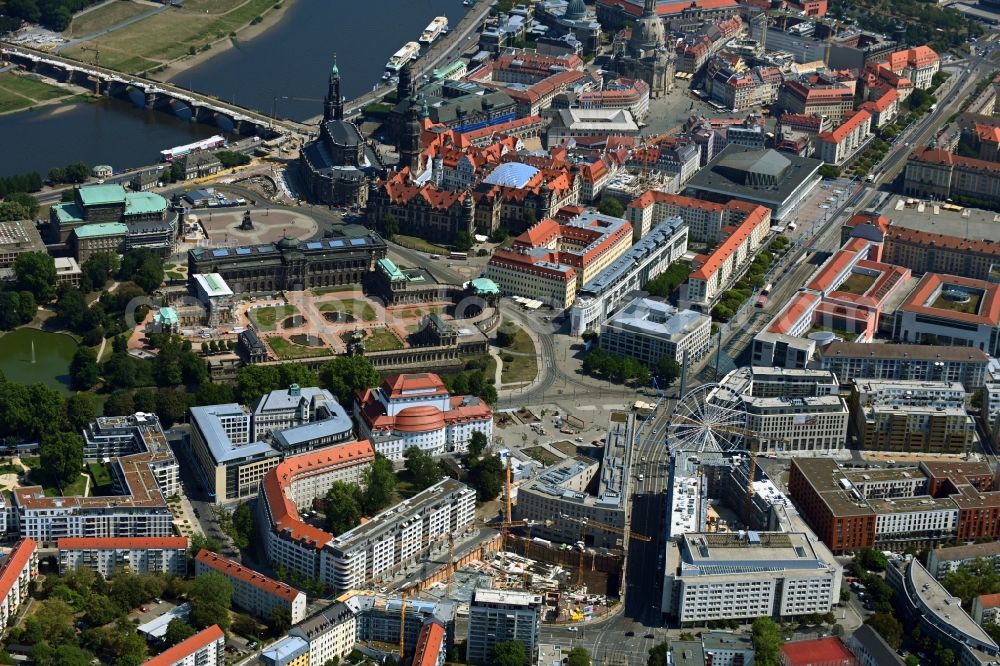 Aerial image Dresden - Construction site to build a new office and commercial building of TLG-Neubauprojekts Annenhoefe along the Freiberger und Hertha-Lindner-Strasse in the district Wilsdruffer Vorstadt in Dresden in the state Saxony, Germany