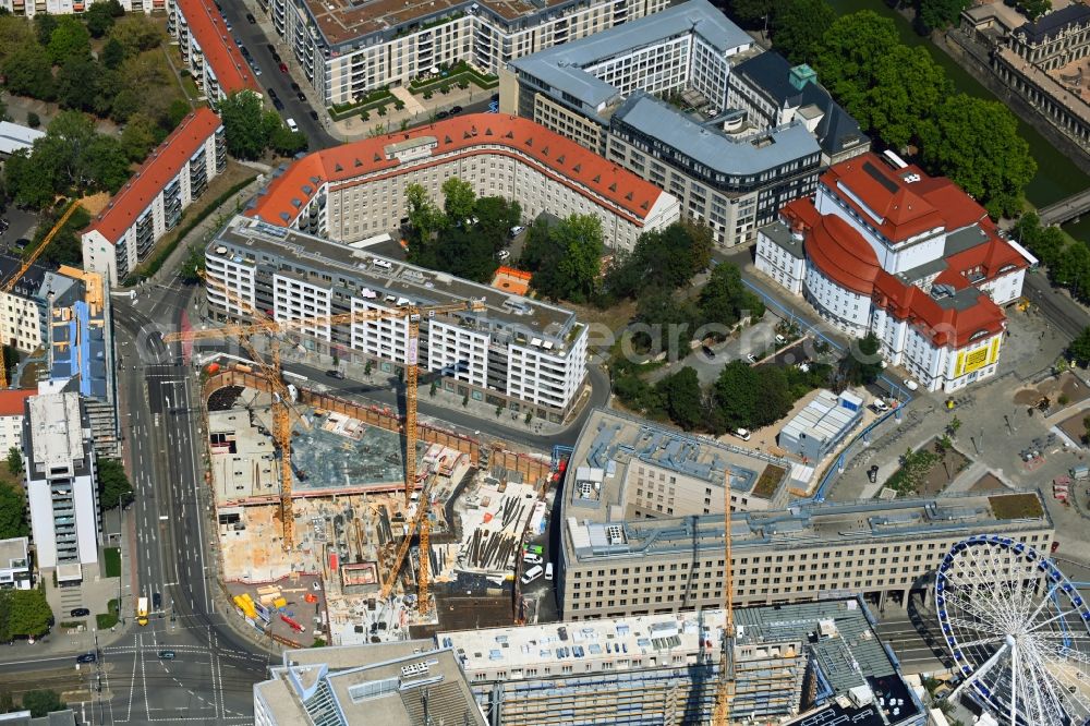 Aerial photograph Dresden - Construction site to build a new office and commercial building of TLG-Neubauprojekts Annenhoefe along the Freiberger und Hertha-Lindner-Strasse in the district Wilsdruffer Vorstadt in Dresden in the state Saxony, Germany