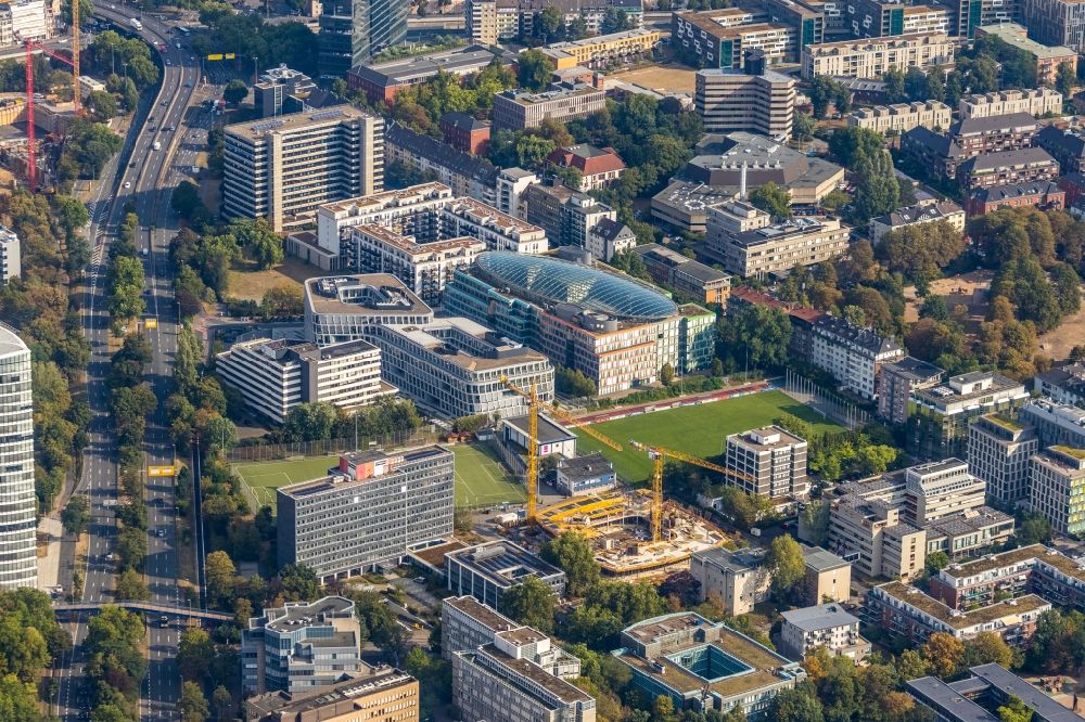 Düsseldorf from above - Construction site to build a new office and commercial building The Oval in the district Golzheim in Duesseldorf in the state North Rhine-Westphalia, Germany