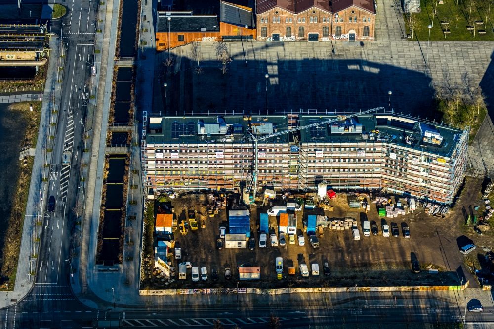 Dortmund from the bird's eye view: Construction site to build a new office and commercial building Phoenixwerk BT II Dortmund on Phoenixplatz in the district Hoerde in Dortmund in the state North Rhine-Westphalia, Germany
