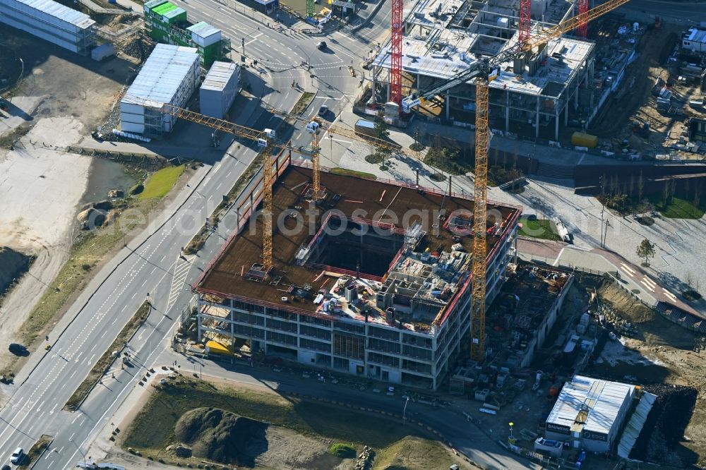 Hamburg from above - Construction site to build a new office and commercial building of the EDGE HafenCity project on Amerigo-Vespucci-Platz in the district HafenCity in Hamburg, Germany