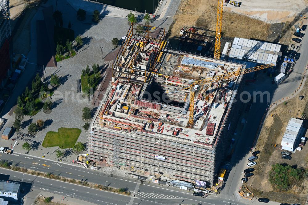 Aerial image Hamburg - Construction site to build a new office and commercial building of the EDGE HafenCity project on Amerigo-Vespucci-Platz in the district HafenCity in Hamburg, Germany