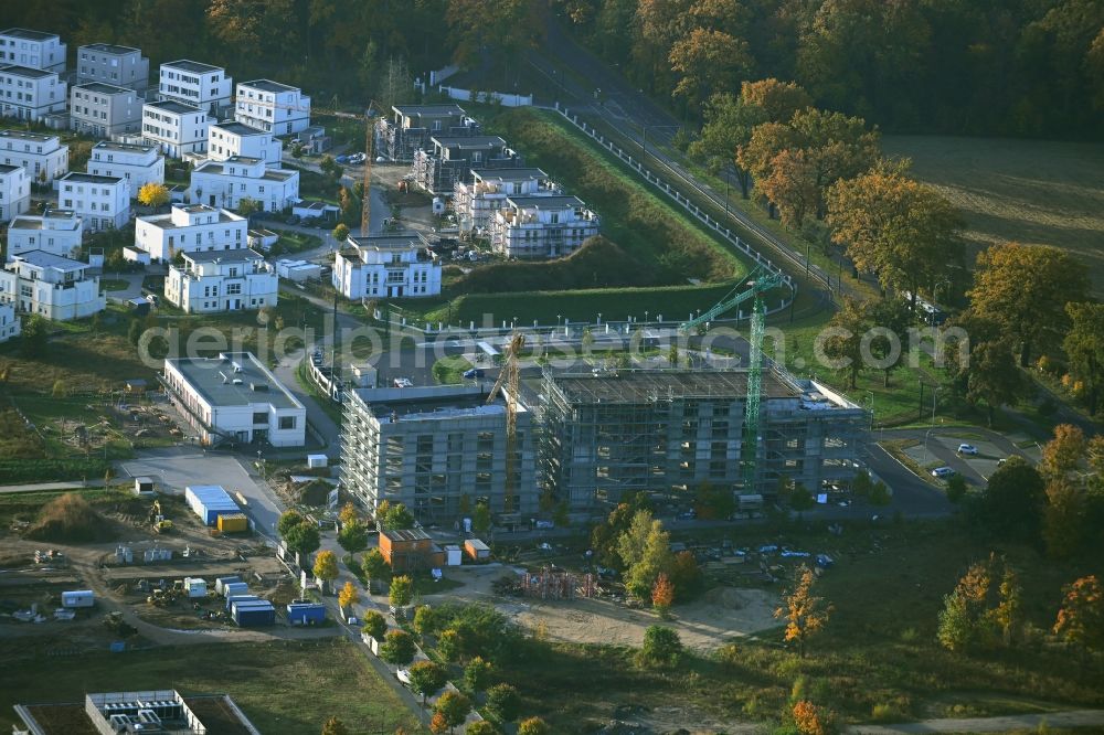Potsdam from the bird's eye view: Construction site to build a new office and commercial building of Projekts THE SUMMIT on Konrad-Zuse-Ring in the district Nedlitz in Potsdam in the state Brandenburg, Germany