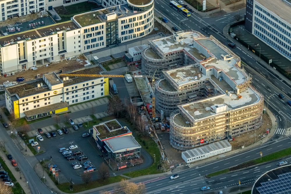 Aerial photograph Essen - Construction site to build a new office and commercial building Max & Moritz on Frohnhauser street in the district Westviertel in Essen at Ruhrgebiet in the state North Rhine-Westphalia, Germany