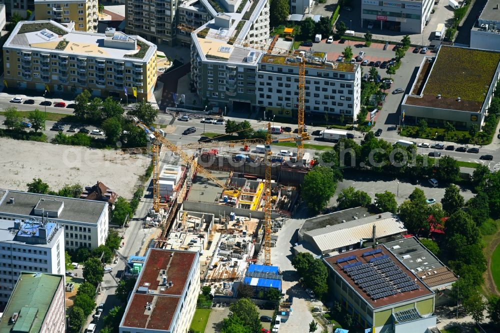 Aerial image München - Construction site to build a new office and commercial building on Ruedesheimer Strasse Ecke Tuebinger Strasse in the district Sendling-Westpark in Munich in the state Bavaria, Germany