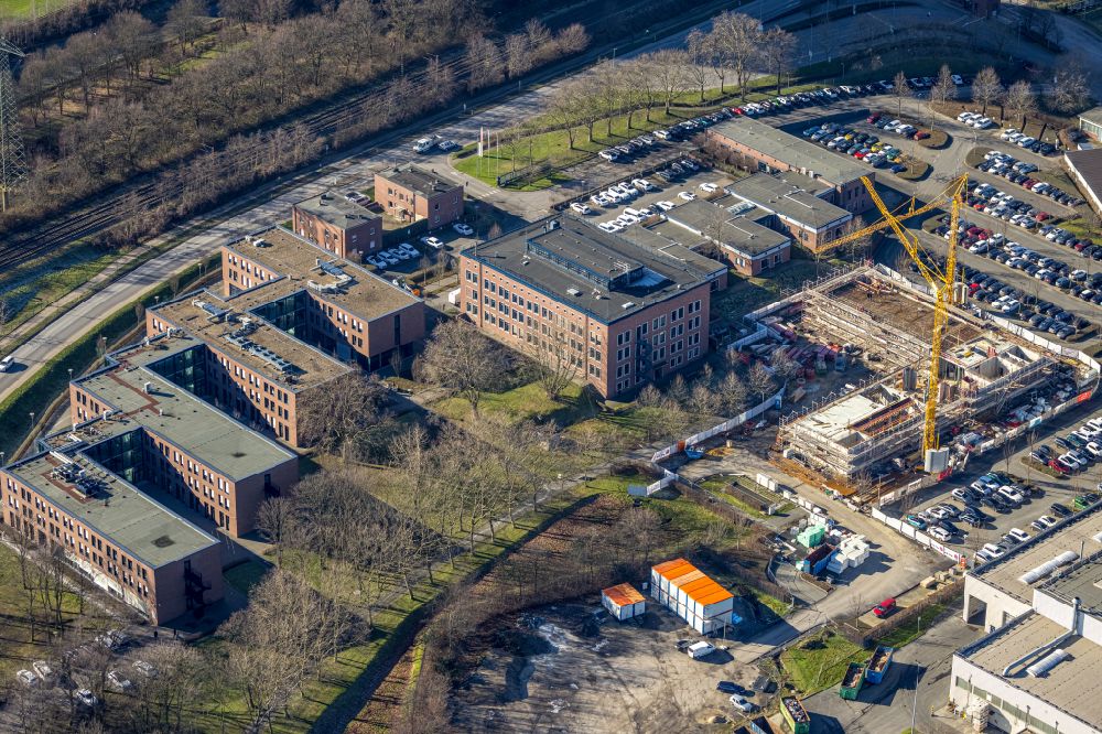 Aerial photograph Lünen - Construction site to build a new office and commercial building REMONDIS on street Brunnenstrasse in Luenen at Ruhrgebiet in the state North Rhine-Westphalia, Germany