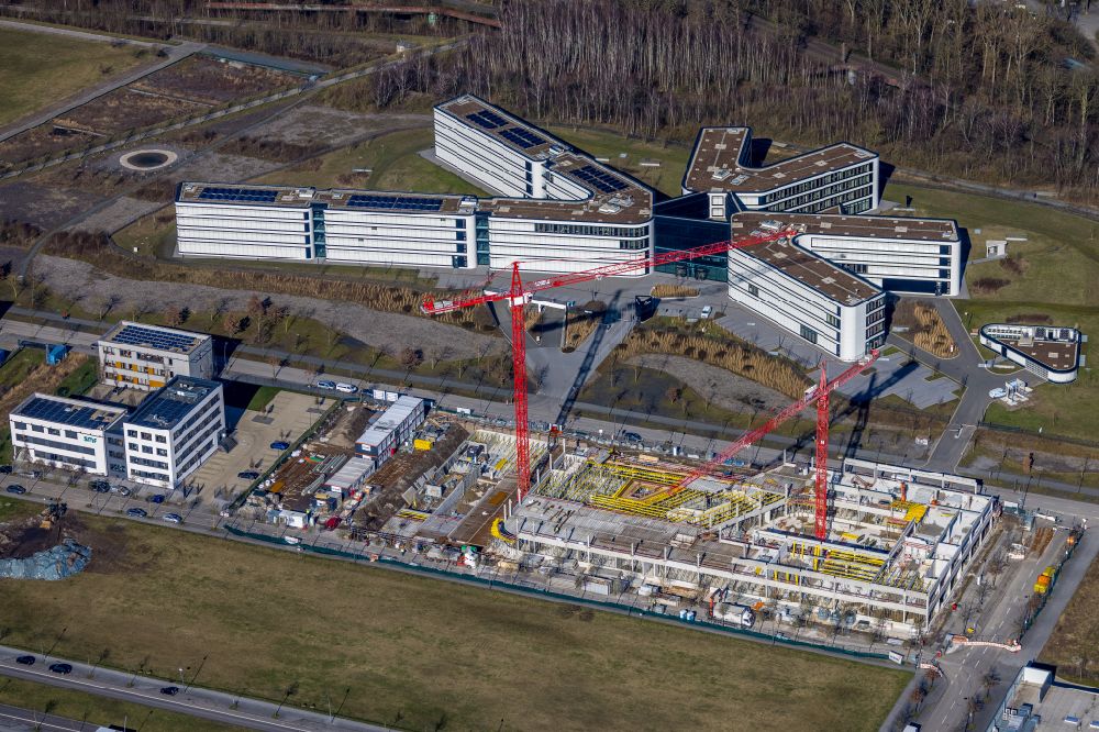 Aerial image Dortmund - Construction site to build a new office and commercial building on Robert-Schuman-Strasse in the district Phoenix West in Dortmund at Ruhrgebiet in the state North Rhine-Westphalia, Germany