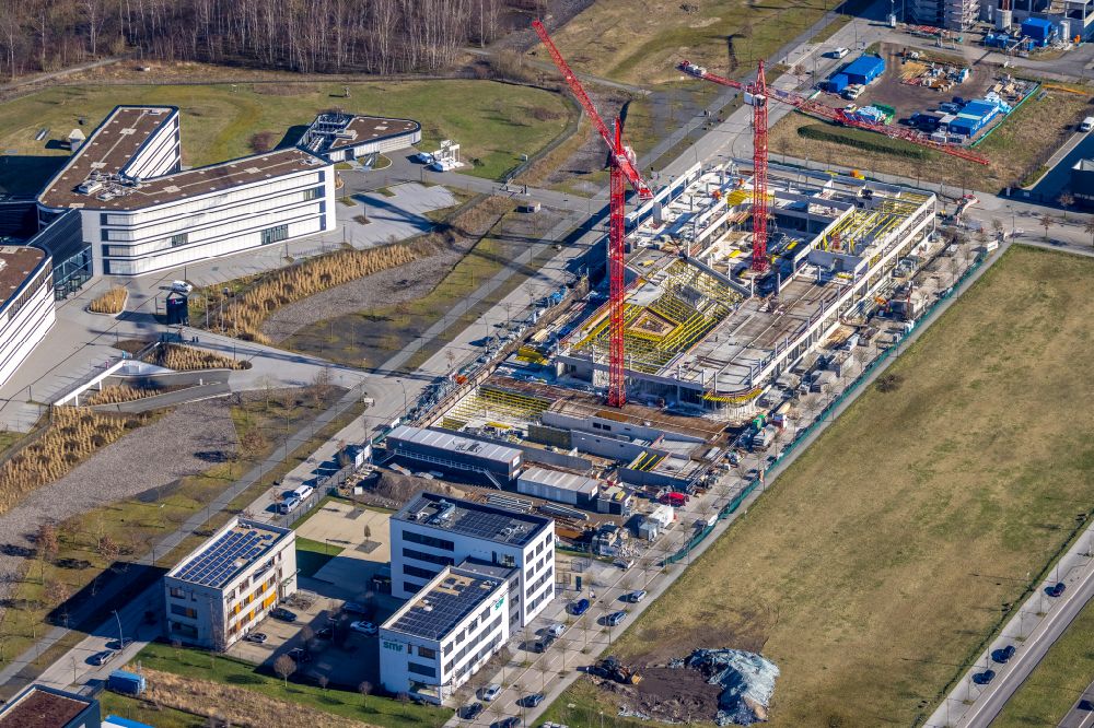 Dortmund from above - Construction site to build a new office and commercial building on Robert-Schuman-Strasse in the district Phoenix West in Dortmund at Ruhrgebiet in the state North Rhine-Westphalia, Germany