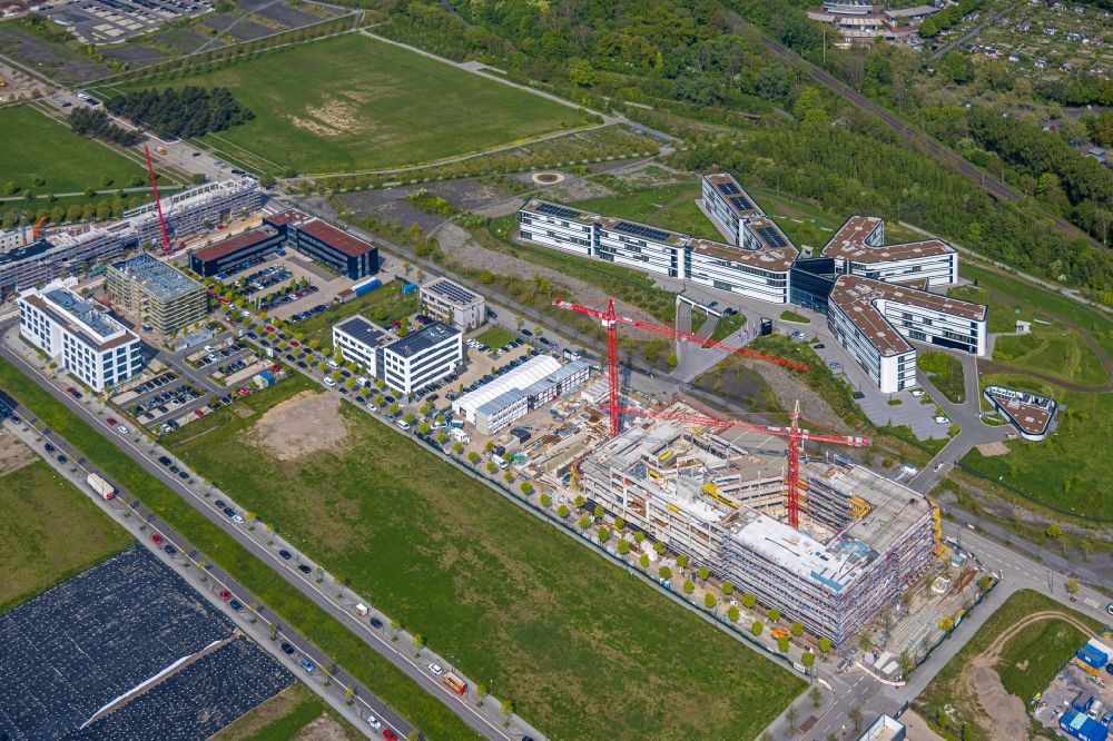 Dortmund from above - Construction site to build a new office and commercial building on Robert-Schuman-Strasse in the district Phoenix West in Dortmund at Ruhrgebiet in the state North Rhine-Westphalia, Germany