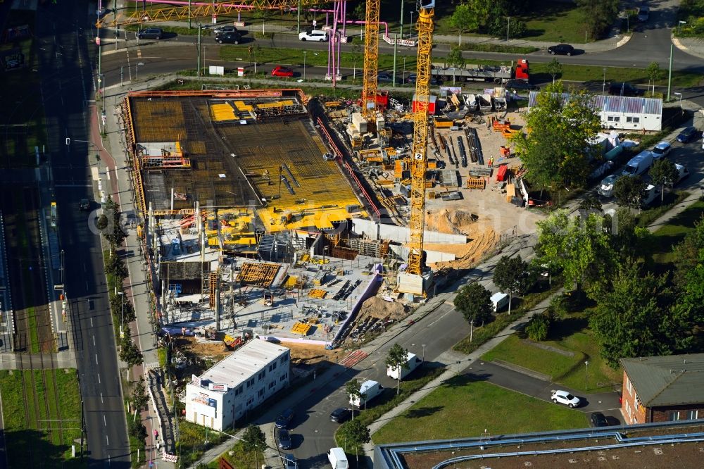 Aerial image Berlin - Construction site to build a new office and commercial building on triangle Max-Born-Strasse - Carl-Scheele-Strasse - Rudower Chaussee in the district Adlershof in Berlin, Germany