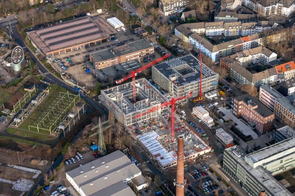 Essen from the bird's eye view: Construction site to build a new office and commercial building RWE Campus on Altenessener Strasse in Essen in the state North Rhine-Westphalia, Germany