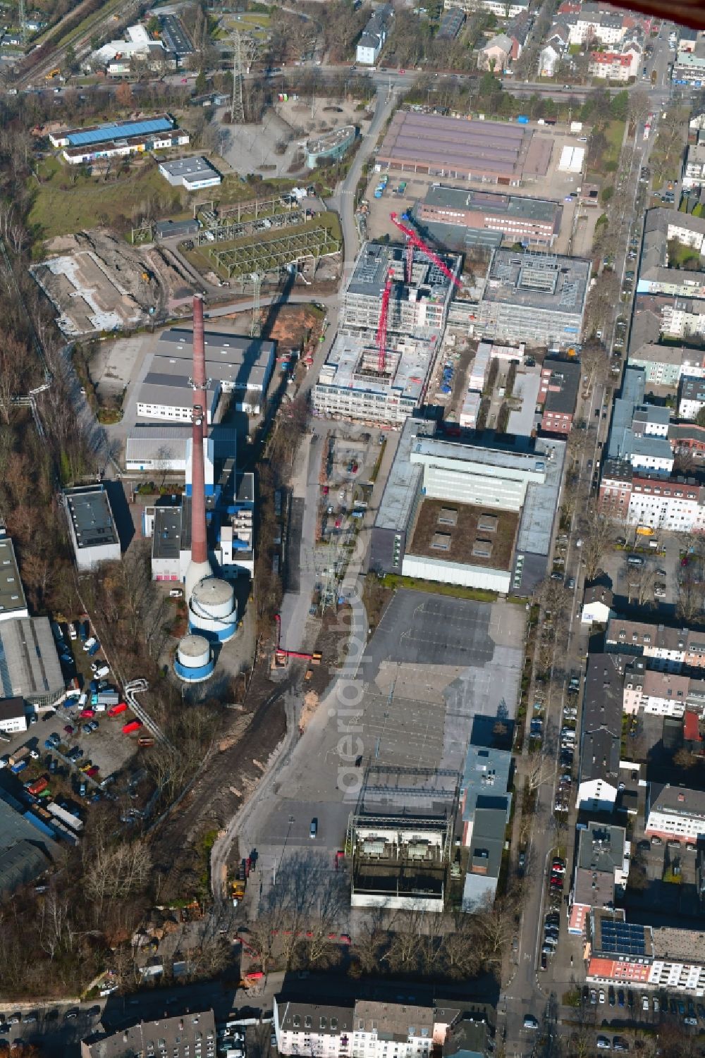 Essen from above - Construction site to build a new office and commercial building RWE Campus on Altenessener Strasse in the district Nordviertel in Essen in the state North Rhine-Westphalia, Germany