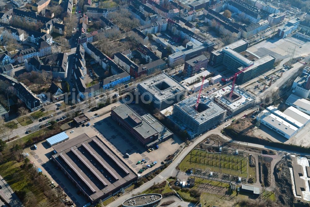 Aerial image Essen - Construction site to build a new office and commercial building RWE Campus on Altenessener Strasse in the district Nordviertel in Essen in the state North Rhine-Westphalia, Germany