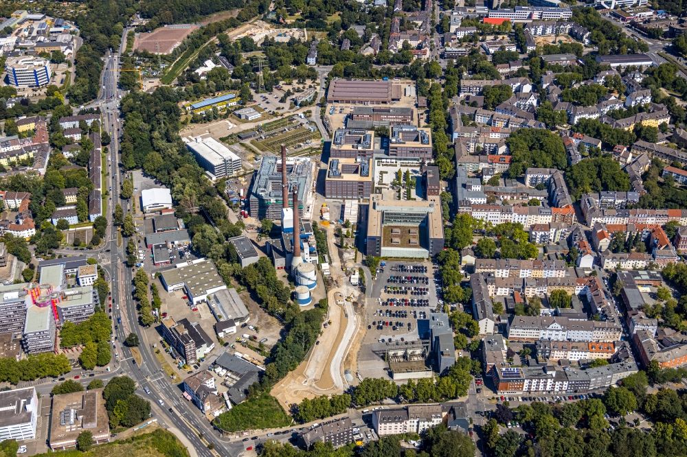 Essen from the bird's eye view: Construction site to build a new office and commercial building RWE Campus on Altenessener Strasse in the district Nordviertel in Essen in the state North Rhine-Westphalia, Germany