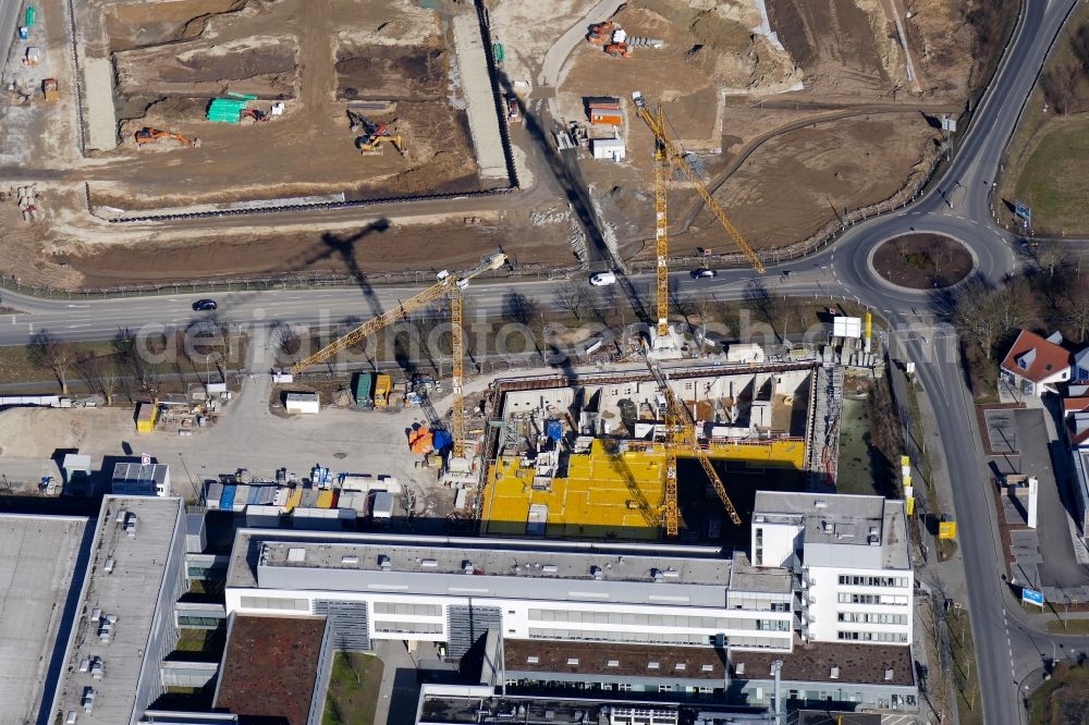 Göttingen from above - Construction site to build a new office and commercial building of Sartorius AG in Goettingen in the state Lower Saxony, Germany
