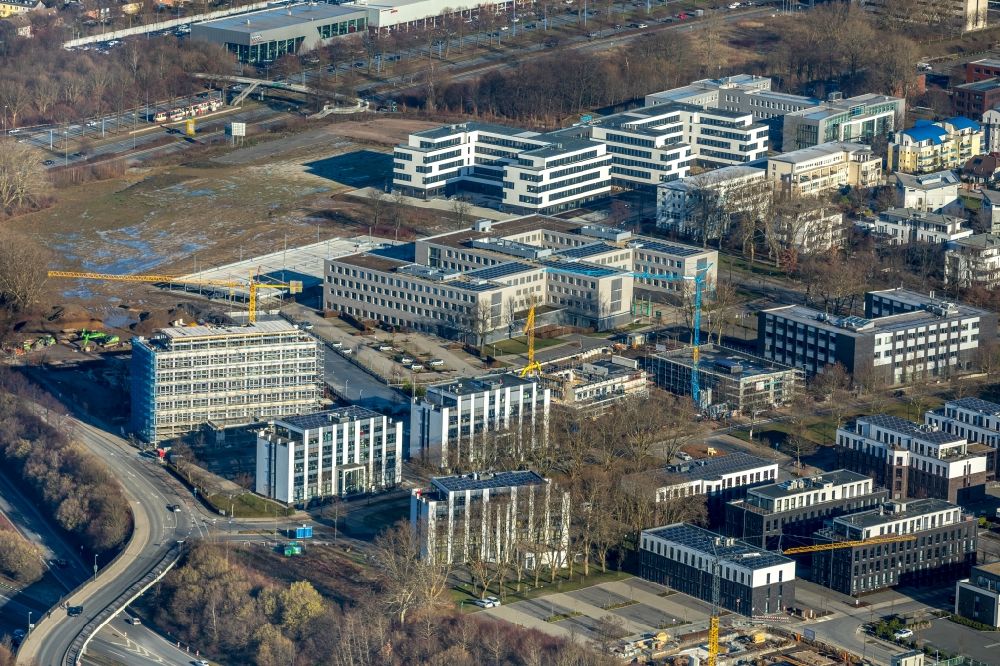 Aerial image Dortmund - Construction site to build a new office and commercial building of Schuermann Immobiliengesellschaft GmbH & Co.KG on Freie-Vogel-Strasse in Dortmund in the state North Rhine-Westphalia, Germany
