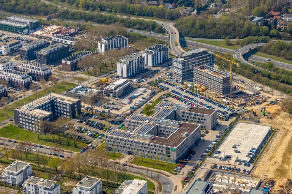 Dortmund from the bird's eye view: Construction site to build a new office and commercial building of Schuermann Immobiliengesellschaft GmbH & Co.KG on Freie-Vogel-Strasse in Dortmund in the state North Rhine-Westphalia, Germany