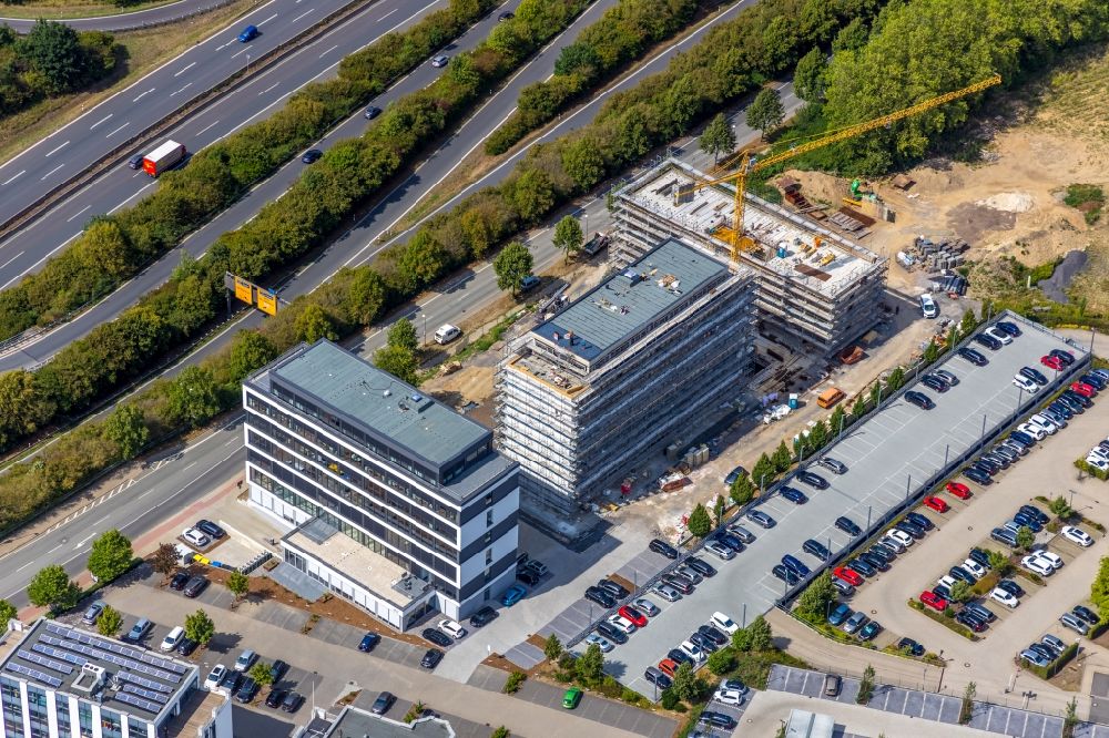Aerial photograph Dortmund - Construction site to build a new office and commercial building of Schuermann Immobiliengesellschaft GmbH & Co.KG on Freie-Vogel-Strasse in Dortmund in the state North Rhine-Westphalia, Germany