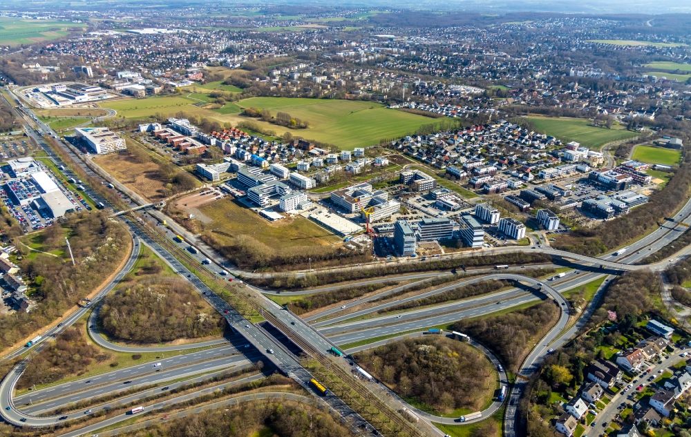 Aerial image Dortmund - Construction site to build a new office and commercial building of Schuermann Immobiliengesellschaft GmbH & Co.KG on Freie-Vogel-Strasse overlooking the road course of the B1 - B236 Stadtkrone Ost in Dortmund in the state North Rhine-Westphalia, Germany