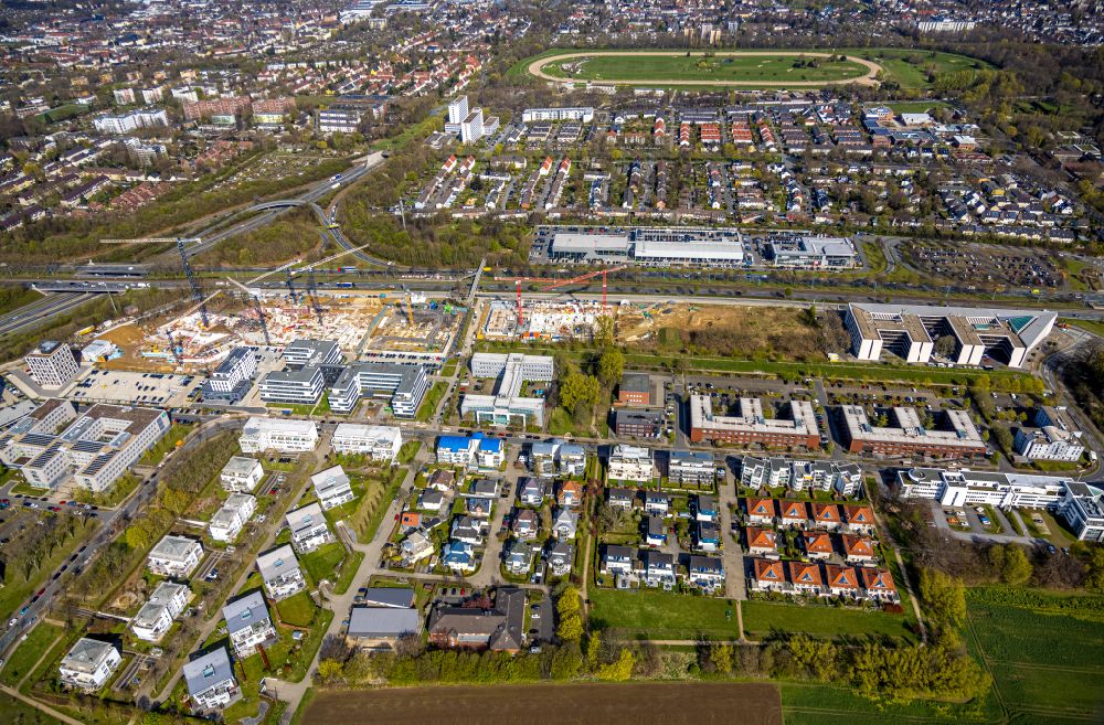 Aerial photograph Dortmund - Construction site to build a new office and commercial building SKOFFICE by Stadtkrone-Ost on street Freie-Vogel-Strasse in the district Schueren-Neu in Dortmund at Ruhrgebiet in the state North Rhine-Westphalia, Germany