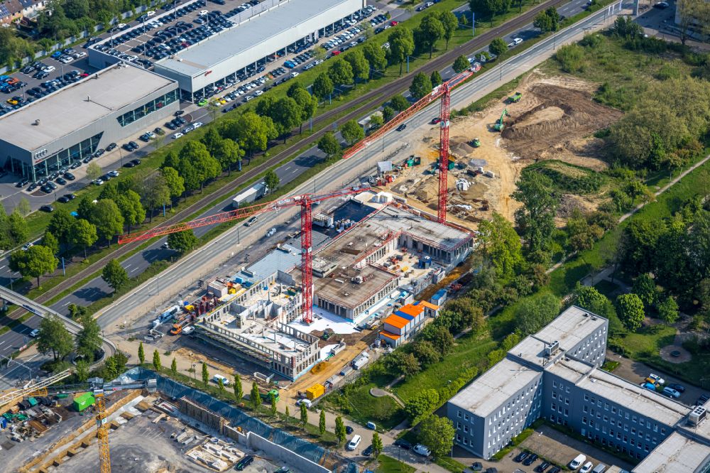 Dortmund from the bird's eye view: Construction site to build a new office and commercial building SKOFFICE by Stadtkrone-Ost on street Freie-Vogel-Strasse in the district Schueren-Neu in Dortmund at Ruhrgebiet in the state North Rhine-Westphalia, Germany
