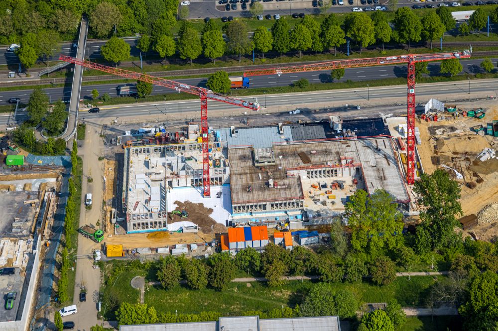 Aerial image Dortmund - Construction site to build a new office and commercial building SKOFFICE by Stadtkrone-Ost on street Freie-Vogel-Strasse in the district Schueren-Neu in Dortmund at Ruhrgebiet in the state North Rhine-Westphalia, Germany