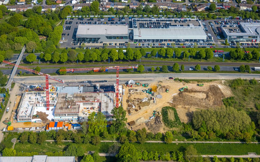 Aerial photograph Dortmund - Construction site to build a new office and commercial building SKOFFICE by Stadtkrone-Ost on street Freie-Vogel-Strasse in the district Schueren-Neu in Dortmund at Ruhrgebiet in the state North Rhine-Westphalia, Germany