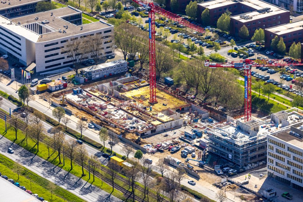 Aerial image Dortmund - Construction site to build a new office and commercial building SKOFFICE by Stadtkrone-Ost on street Freie-Vogel-Strasse in the district Schueren-Neu in Dortmund at Ruhrgebiet in the state North Rhine-Westphalia, Germany