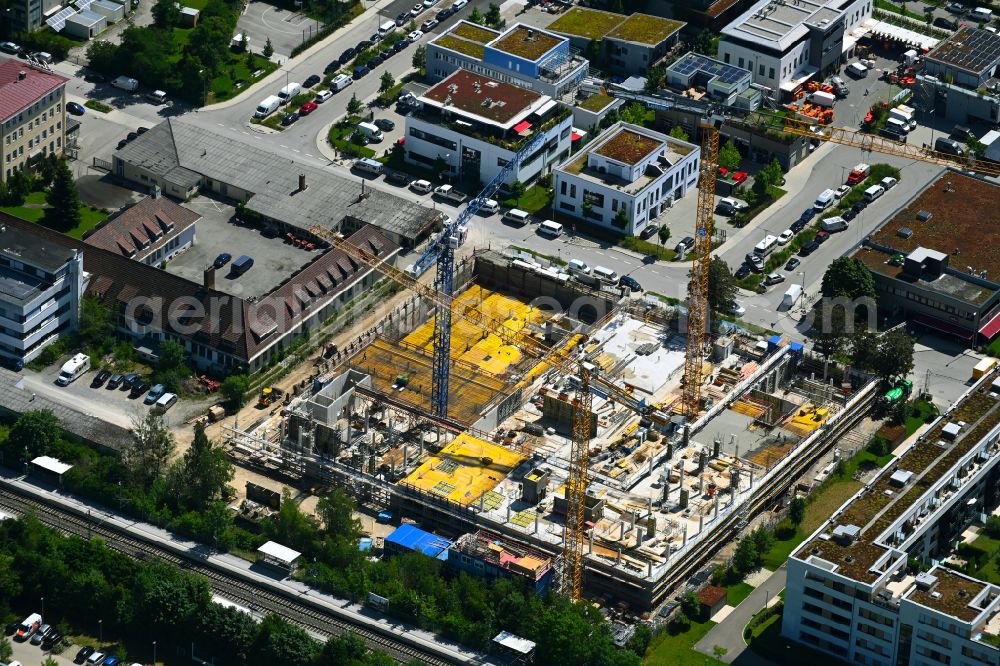 München from above - Construction site to build a new office and commercial building SOuth HOrizon on Koppstrasse in the district Obersendling in Munich in the state Bavaria, Germany