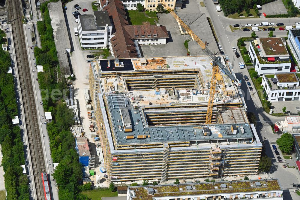Aerial photograph München - Construction site to build a new office and commercial building SOuth HOrizon on Koppstrasse in the district Obersendling in Munich in the state Bavaria, Germany