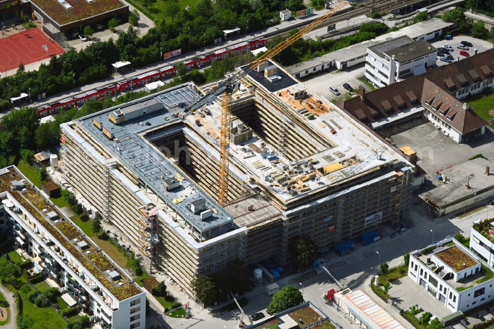 München from above - Construction site to build a new office and commercial building SOuth HOrizon on Koppstrasse in the district Obersendling in Munich in the state Bavaria, Germany