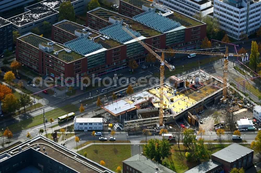 Berlin from above - Construction site to build a new office and commercial building Steinbeis-Haus in Areal Carl-Scheele-Strasse - Max-Born-Strasse - Rudower Chaussee in the district Adlershof in Berlin, Germany
