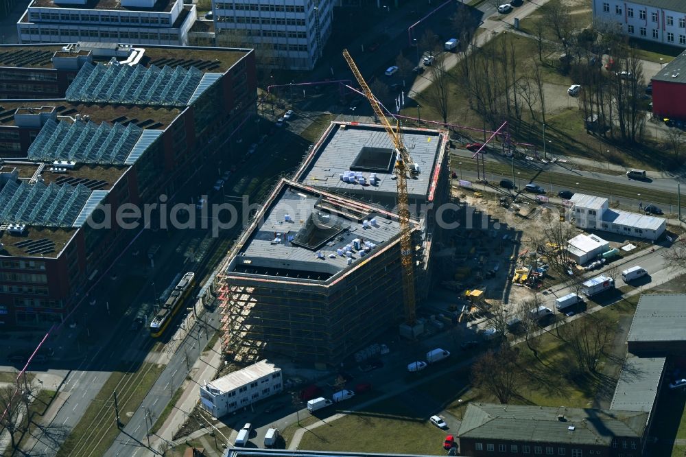 Berlin from the bird's eye view: Construction site to build a new office and commercial building Steinbeis-Haus in Areal Carl-Scheele-Strasse - Max-Born-Strasse - Rudower Chaussee in the district Adlershof in Berlin, Germany