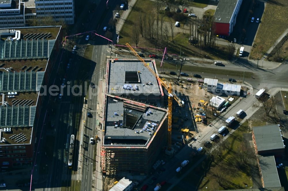 Aerial image Berlin - Construction site to build a new office and commercial building Steinbeis-Haus in Areal Carl-Scheele-Strasse - Max-Born-Strasse - Rudower Chaussee in the district Adlershof in Berlin, Germany