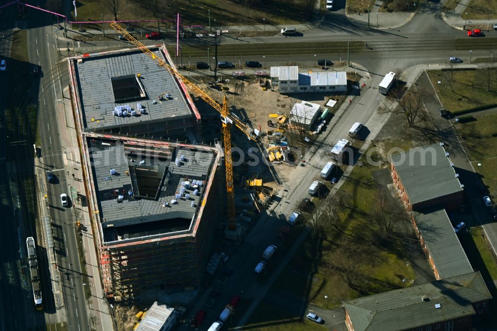 Aerial photograph Berlin - Construction site to build a new office and commercial building Steinbeis-Haus in Areal Carl-Scheele-Strasse - Max-Born-Strasse - Rudower Chaussee in the district Adlershof in Berlin, Germany