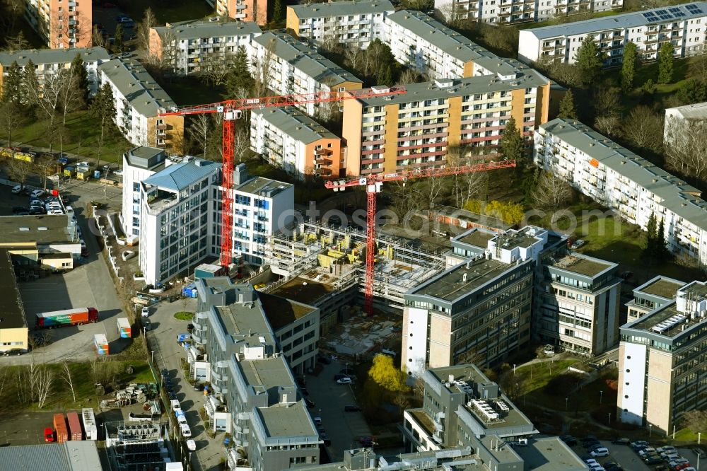 Berlin from the bird's eye view: Construction site to build a new office and commercial building on Tempelhofer Weg in the district Britz in Berlin, Germany