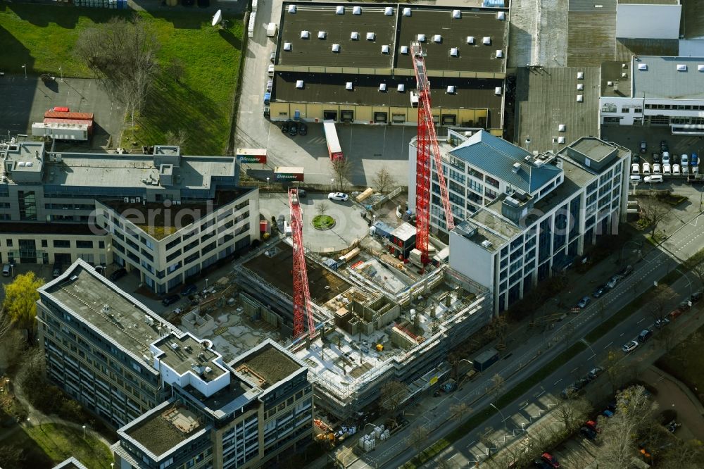 Berlin from above - Construction site to build a new office and commercial building on Tempelhofer Weg in the district Britz in Berlin, Germany